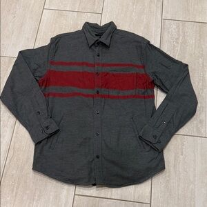 Banana Republic Charcoal Gray Button-Down with Red Horizontal Stripes